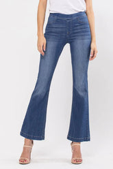 Medium Wash Pull-On Flare Jeans