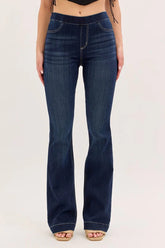 Dark Wash Pull-On Flare Jeans