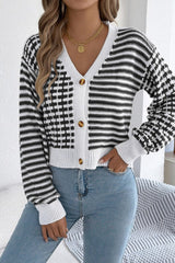 Mixed-Pattern Cropped Cardigan