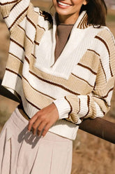Striped Half-Zip Cropped Sweater