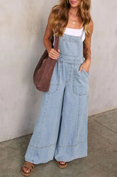 Light Wash Wide-Leg Denim Overalls