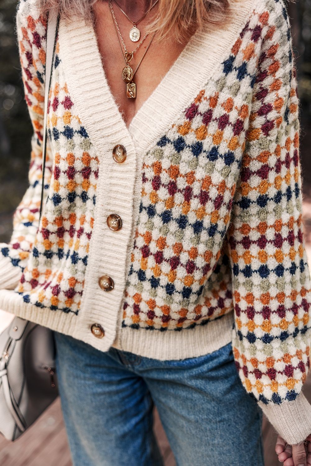 Multicolor Checkered Chunky Cardigan